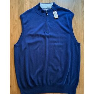 Peter Millar XL Luxury Blend Cashmere Cotton 1/4 Zip Sweater Vest Blue NWT